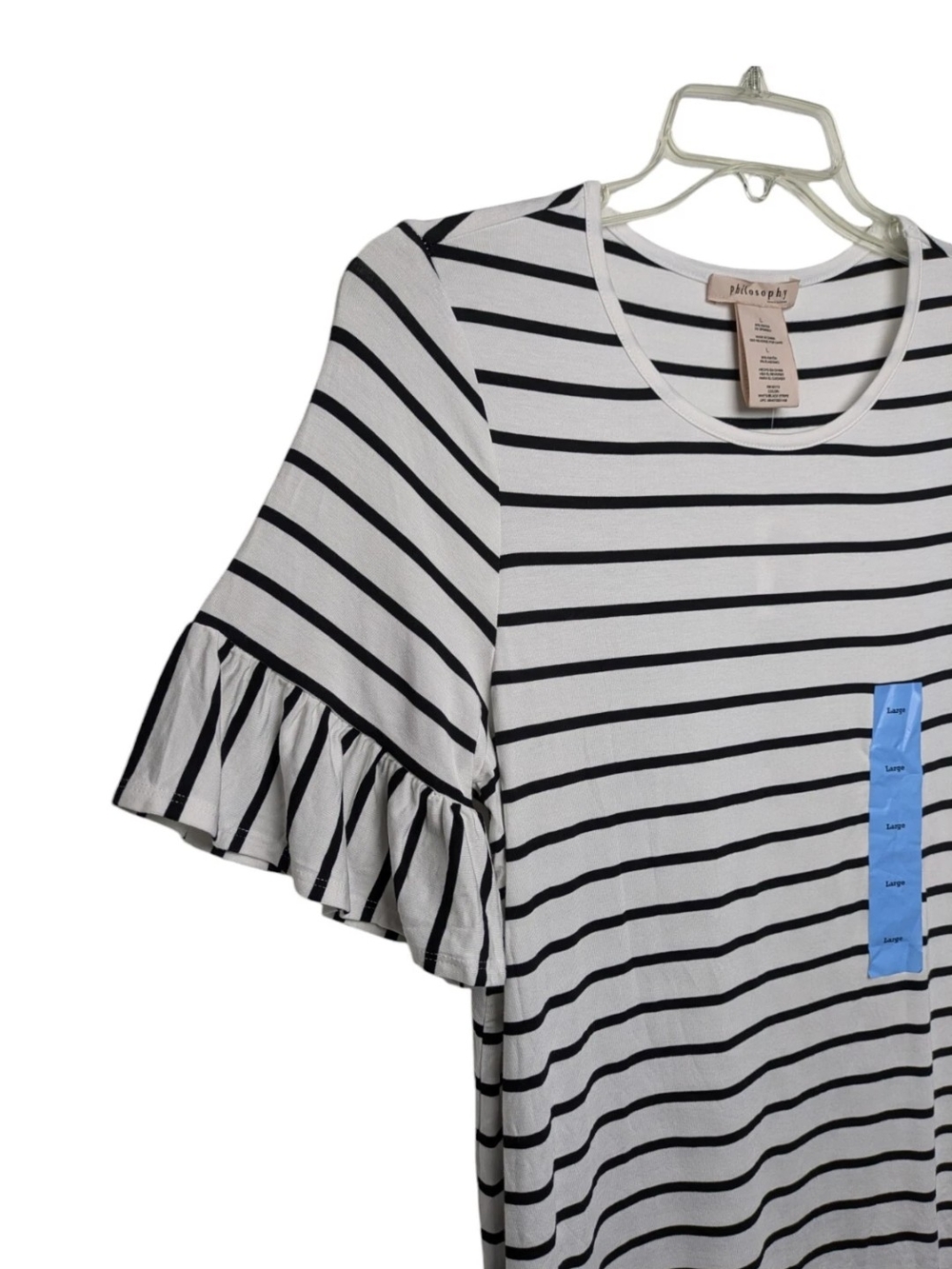 Philosophy Black and White Striped Ruffle Sleeve Tee - Picture 5 of 6